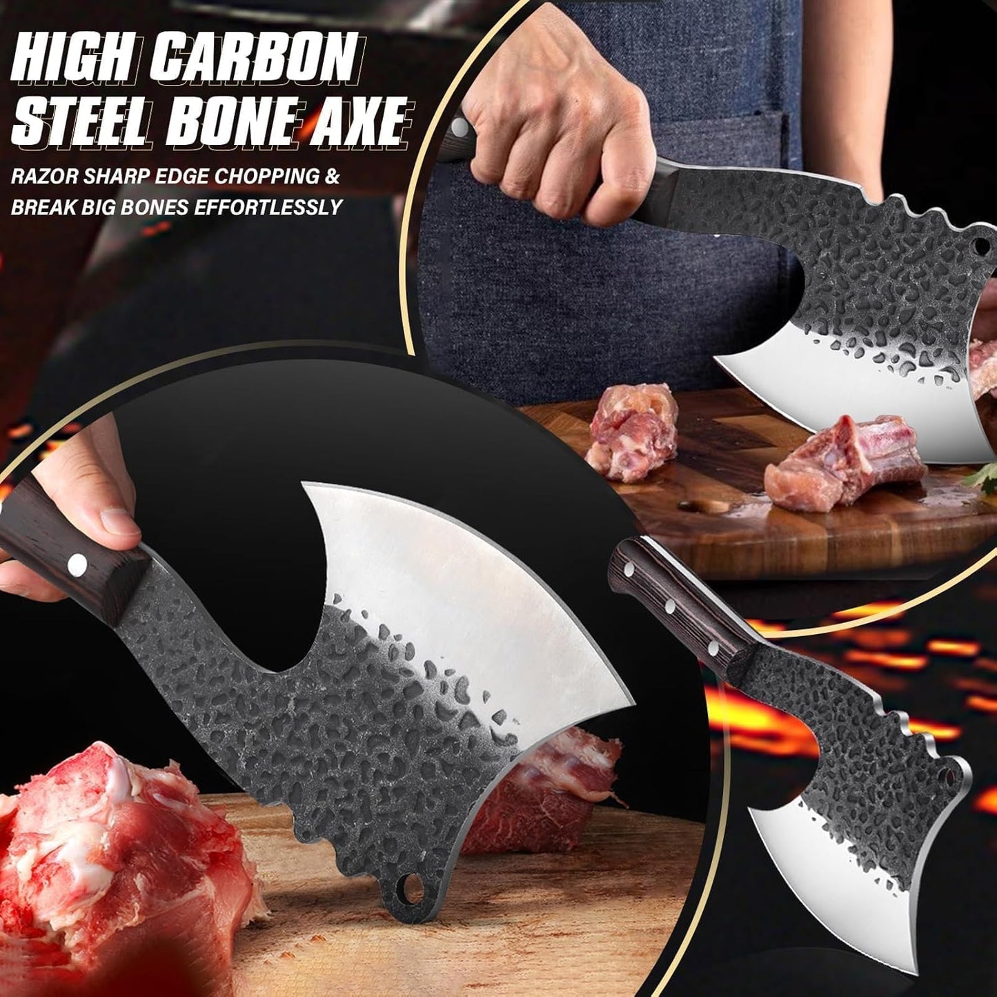Dream Reach Meat Cleaver, 6.9 inch Black Boning Knife, High Carbon Steel Sharp Kitchen Forged In Fire Knife with Sheath Gift Box Bottle Opener for Outdoor Camping, Christmas Gifts for Men Women
