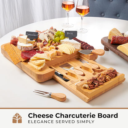Bamboo Charcuterie Boards Gift Set - Meat and Cheese Tray with Utensils, Fruit Tray, and 2 Sauce Bowls Included - Bamboo Cheese Platter - House Warming Gifts New Home Couples & Family, Wedding Gifts