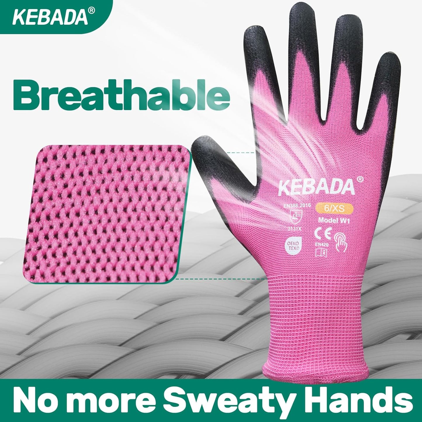 Kebada W1 Work Gloves for Men and Women, PU Coated Safety Gloves with Grip, Touchscreen, Ideal for Warehouse Package Handling, Construction, Gardening, 12 Pairs Gray Large