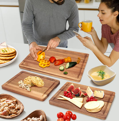 Solid Acacia Wood Cutting Boards for Kitchen Decor Wooden Charcuterie Board Meat Cheese Boards Butcher Block Pizza Bread Serving Board Hardwood Chopping Board Non Toxic Teak Small Cutting Boards
