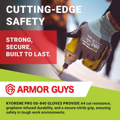 Armor Guys Kyorene Pro 00-840 A4 Cut Resistant Work Gloves - Graphene, Nitrile Grip, Durable, Breathable for Industrial Use - L, 12 Pairs