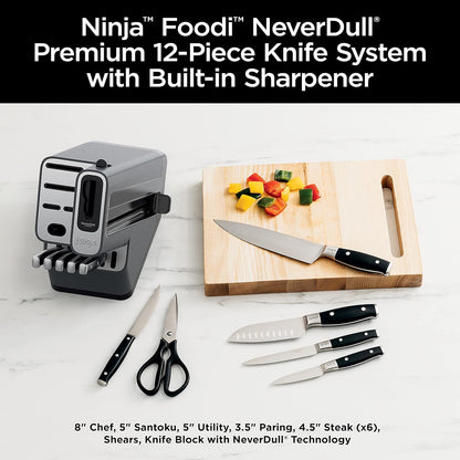 Ninja K32017 Foodi NeverDull Premium Knife System, 17 Piece Knife Block Set with Built-in Sharpener, German Stainless Steel Knives, Black
