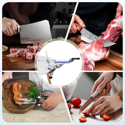 RX-009 Professional Knife Sharpener, Knife Sharpening Kit with 4 Whetstones, 360° Rotation Flip Design, Fixed Angle Stainless Steel Kitchen Chef Knife Sharpening Tool Kit