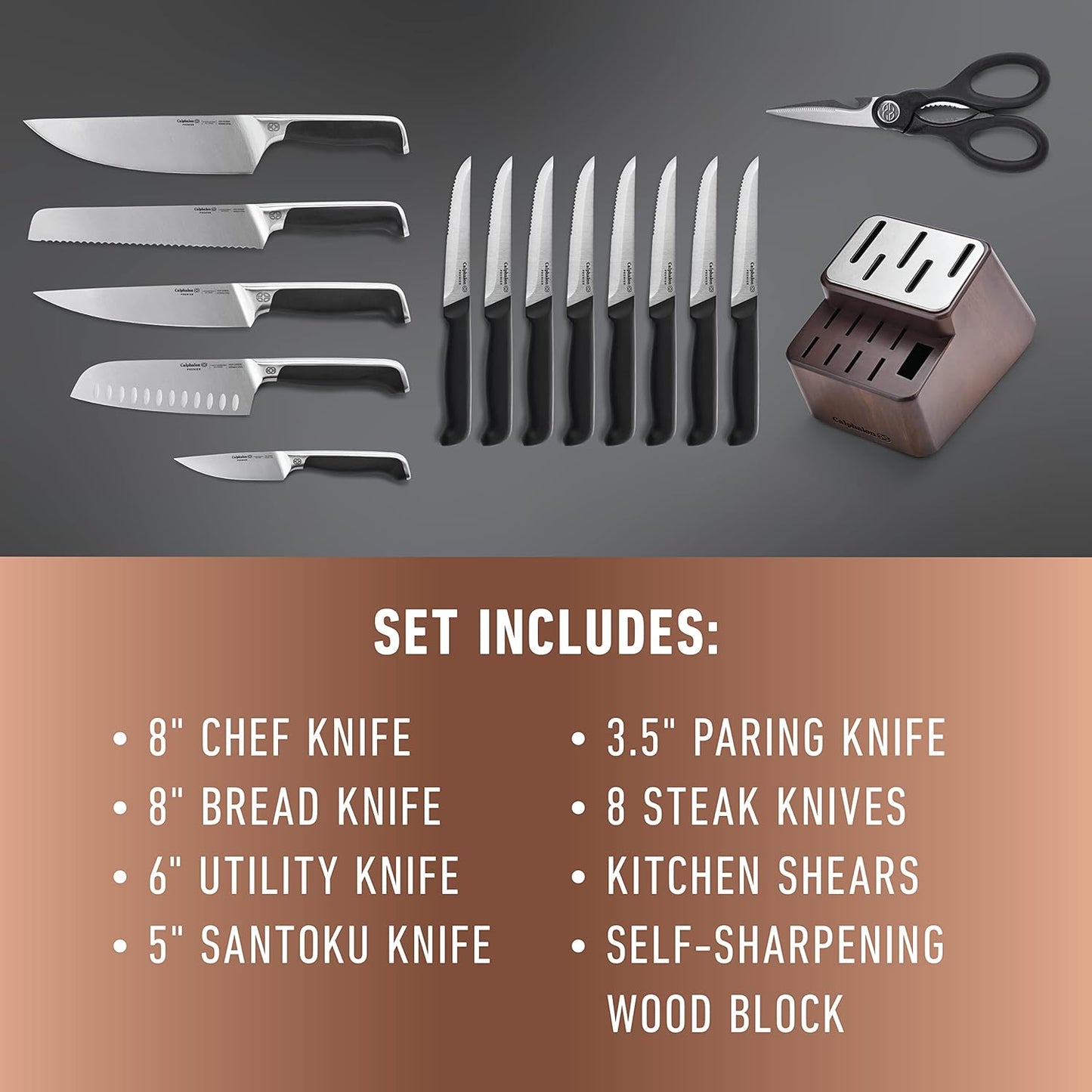 Calphalon® Premier™ SharpIN Knife Set with Sharpening Knife Block, 15 Piece, Carbon Steel