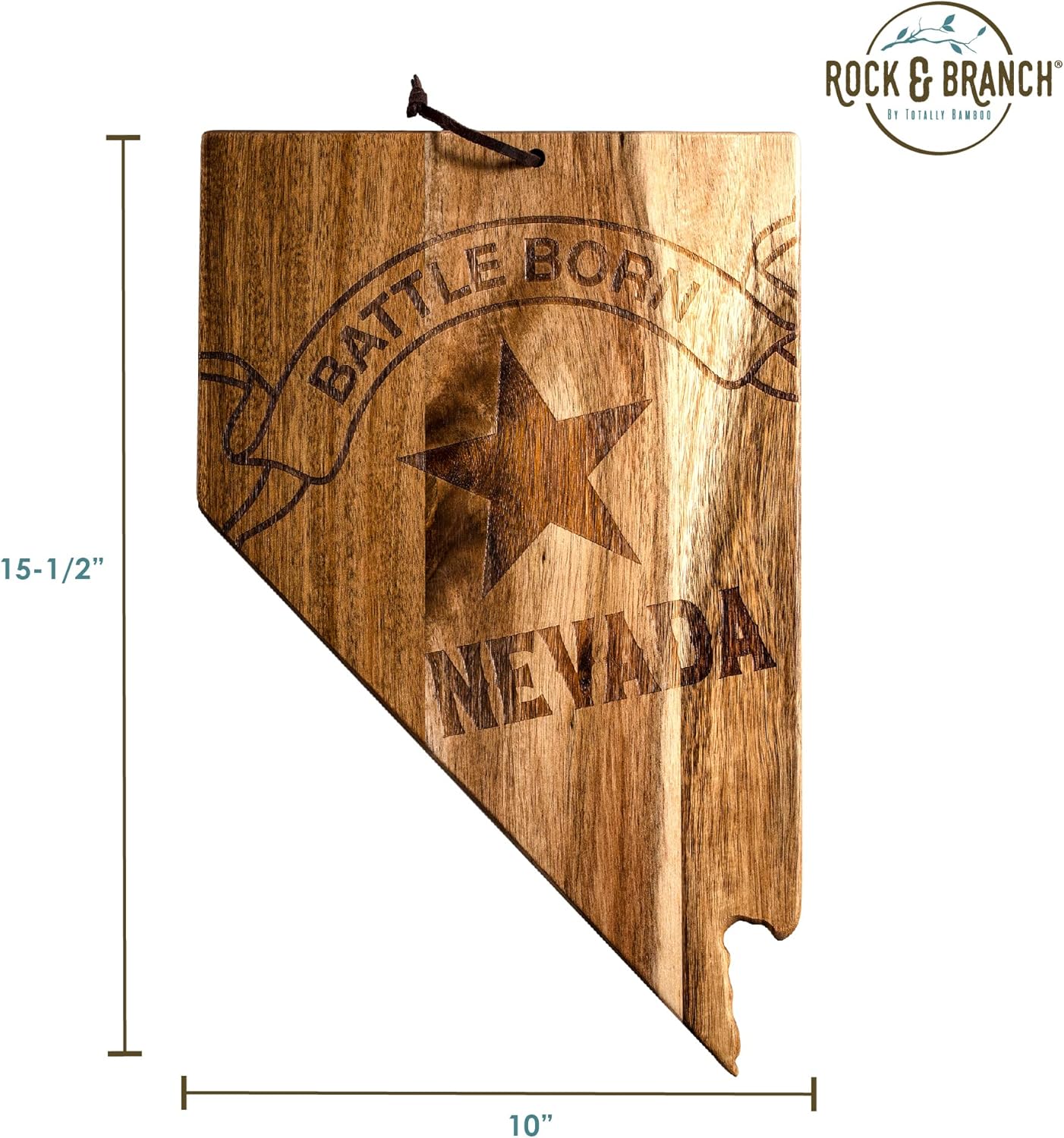 Totally Bamboo Rock & Branch Origins Series New York State Shaped Cutting Board and Charcuterie Serving Tray, Includes Hang Tie for Wall Display