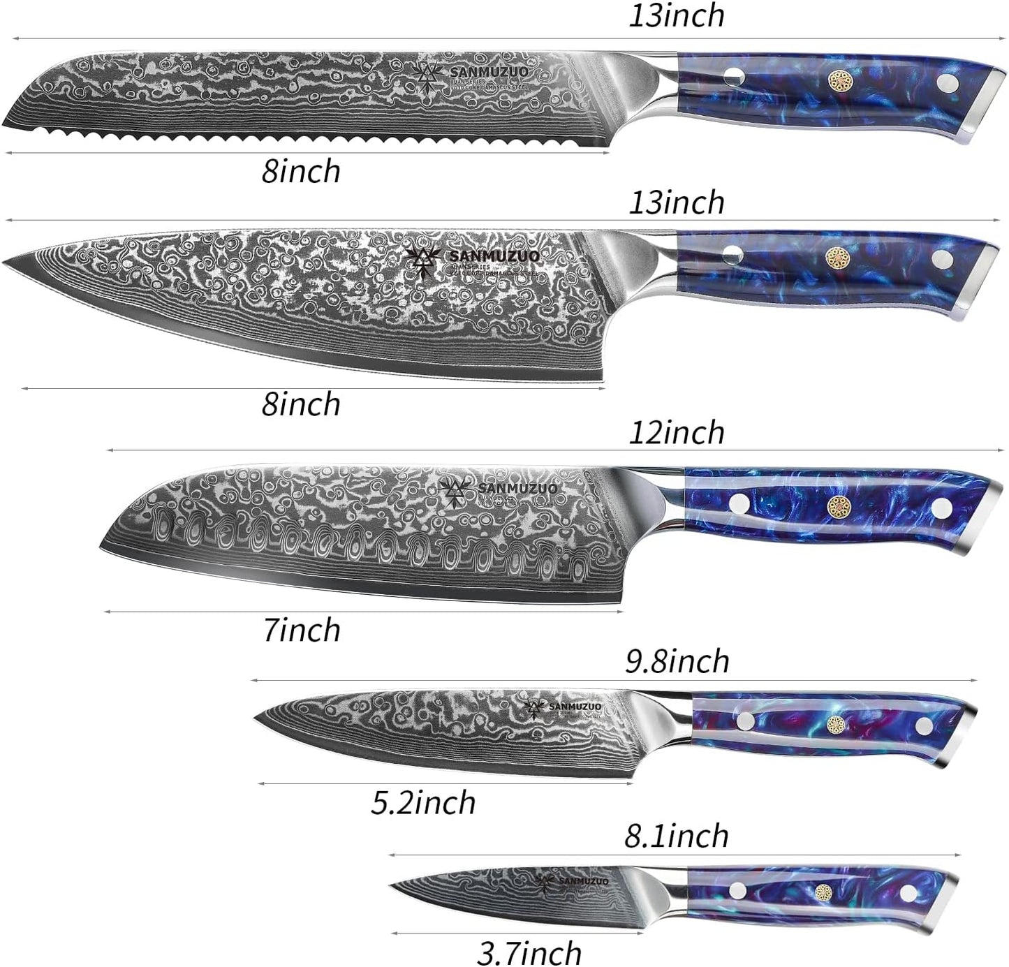 Steak Knives Set of 4, Ultra Sharp Non Serrated Kitchen Steak Knife 5 Inch - Damascus Steel & Resin Handle - Xuan Series (Sapphire Blue)