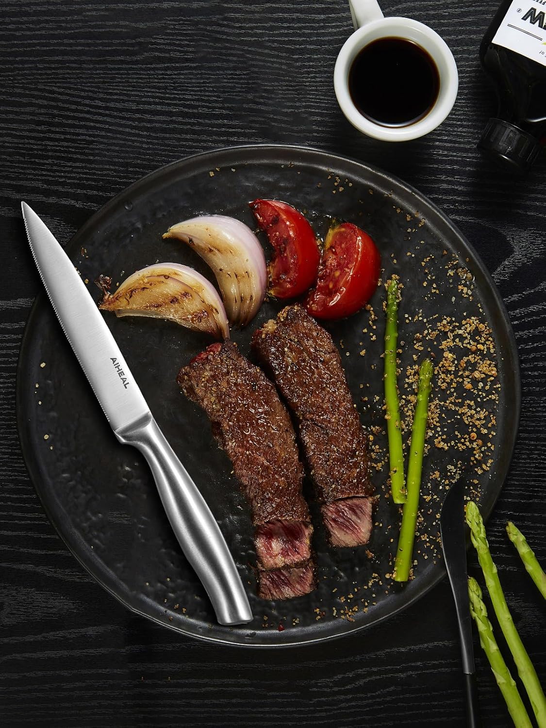 Aiheal Steak Knives, Stainless Steel Steak Knives Set of 8, Never Needs Sharpening Dinner Steak Knife Set, Sharp Micro Serrated Knives