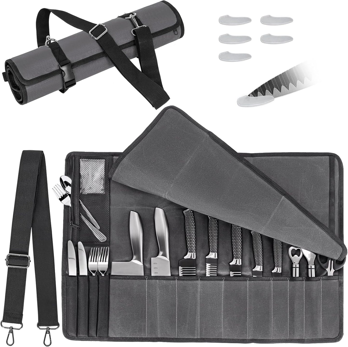 Chef Knife Roll Bag,Knife Roll Bag,Knife Bags for Chefs Professional,Knives Bag,Portable Chef Knife Cases with 14 Slots and Adjustable Shoulder Strap (Bag Only),Black