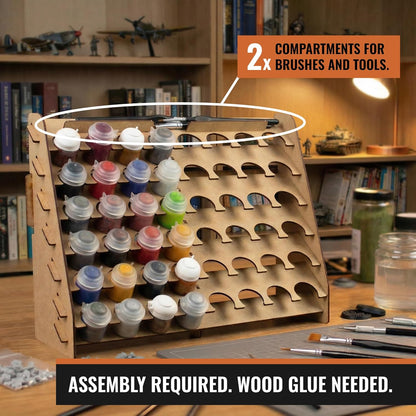 PROSCALE Wall Paint Rack Organizer for Miniatures & Modeling, Vertical Paint Stand with 33mm Pot Holes + Top Brush/Tool Holder, Compatible with Citadel (33mm)