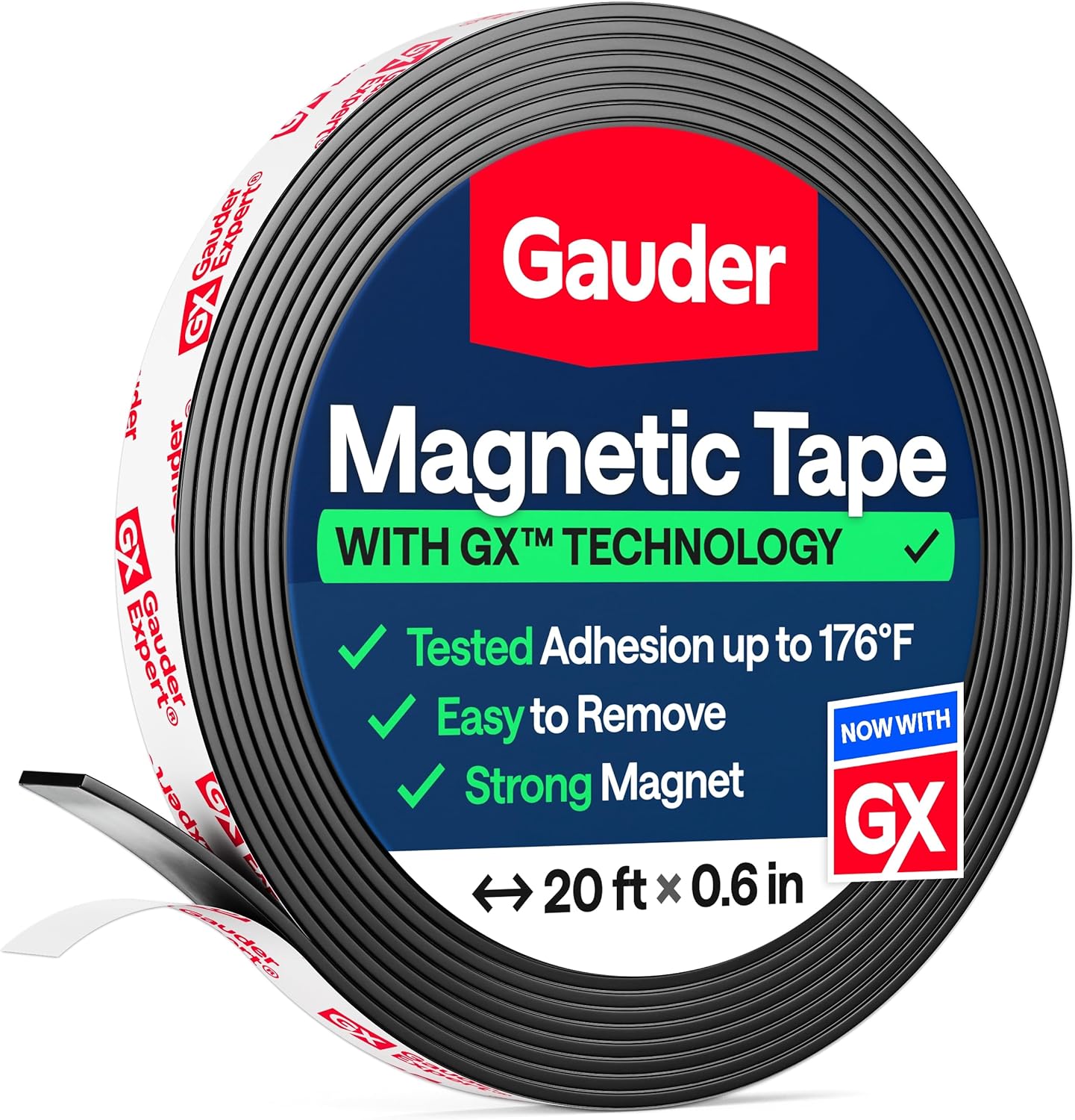 GAUDER Magnetic Tape Strong Self-Adhesive - Cut-to-Length Magnet Strip with High Magnetic Force - Heavy-Duty Adhesive Magnet Tape (10 ft x 0.6 in)