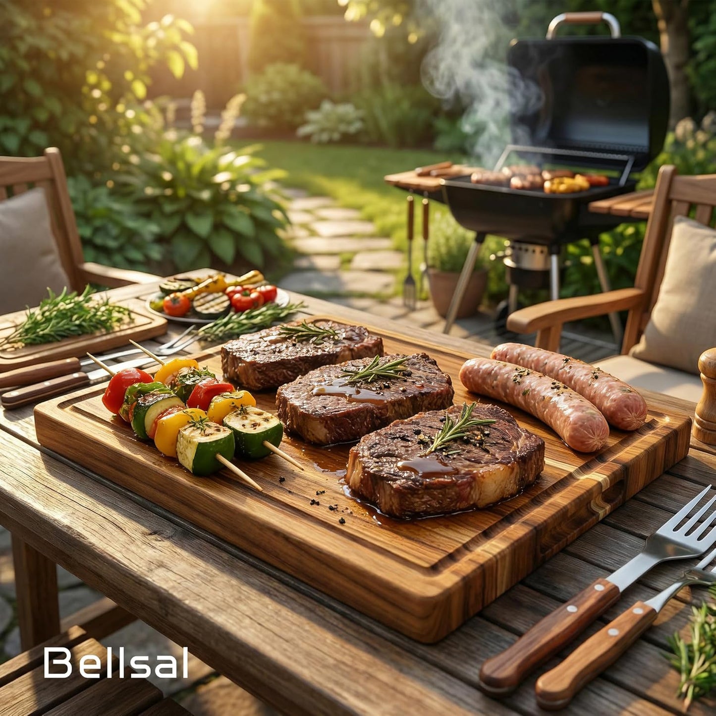 Bellsal 3 Pack Teak Wood Cutting Board Set for Kitchen Charcuterie Board Serving Heavy Duty Non Toxic Slip Over Sink Solid Thick Haus Wooden Chopping Board Large Big Small Meat Kitchen Essential Gift