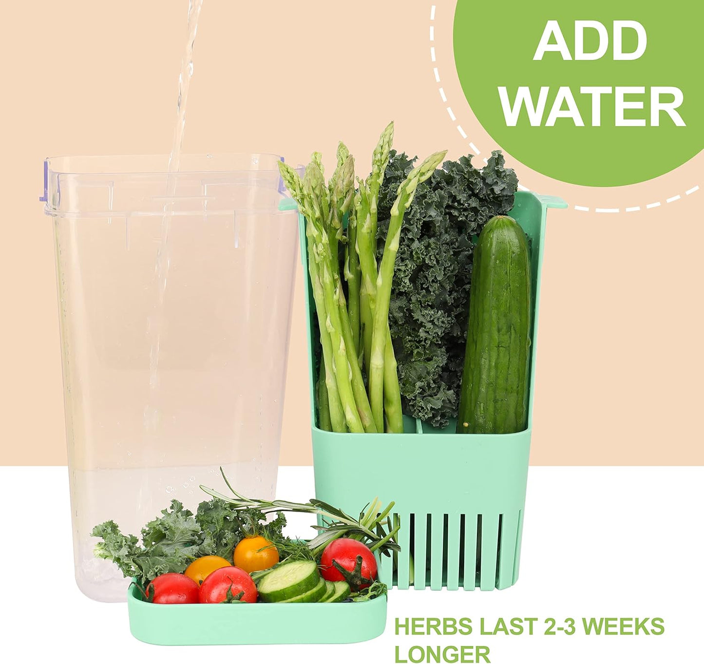 LUVCOSY Herb Keeper Set: 3 Pack Herb Saver+1 Pack Herb Scissors+2 Pack Herb Stripper, BPA-Free Plastic Herb Container for Cilantro, Mint & Asparagus, Keeps Fresh Herbs for 3 Times Longer