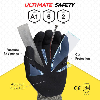 Quest Protective Apparel Cut Resistant Work Gloves (ANSI A1) – Lightweight Graphene Gloves for Gardening, DIY, Mechanical & General Handling – Breathable Grip Gloves for Men & Women – Large, Pack of 3