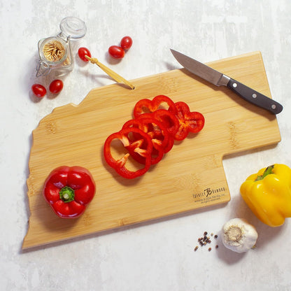 Totally Bamboo Tennessee State Shaped Cutting Board and Charcuterie Serving Platter with Artwork by Fish Kiss, Includes Hang Tie for Wall Display - Colors B