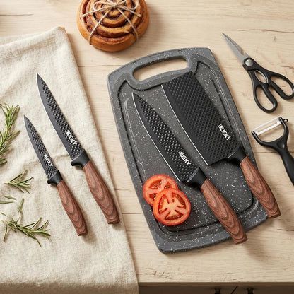Knife Set, 6 Pieces Kitchen knife Set with Healthy Anti-Rust Coating, Stainless Steel Professional Chef Knife Sets with Elegant Box, Kitchen Knives with Scissors & Peeler for Cooking, Dishwasher Safe