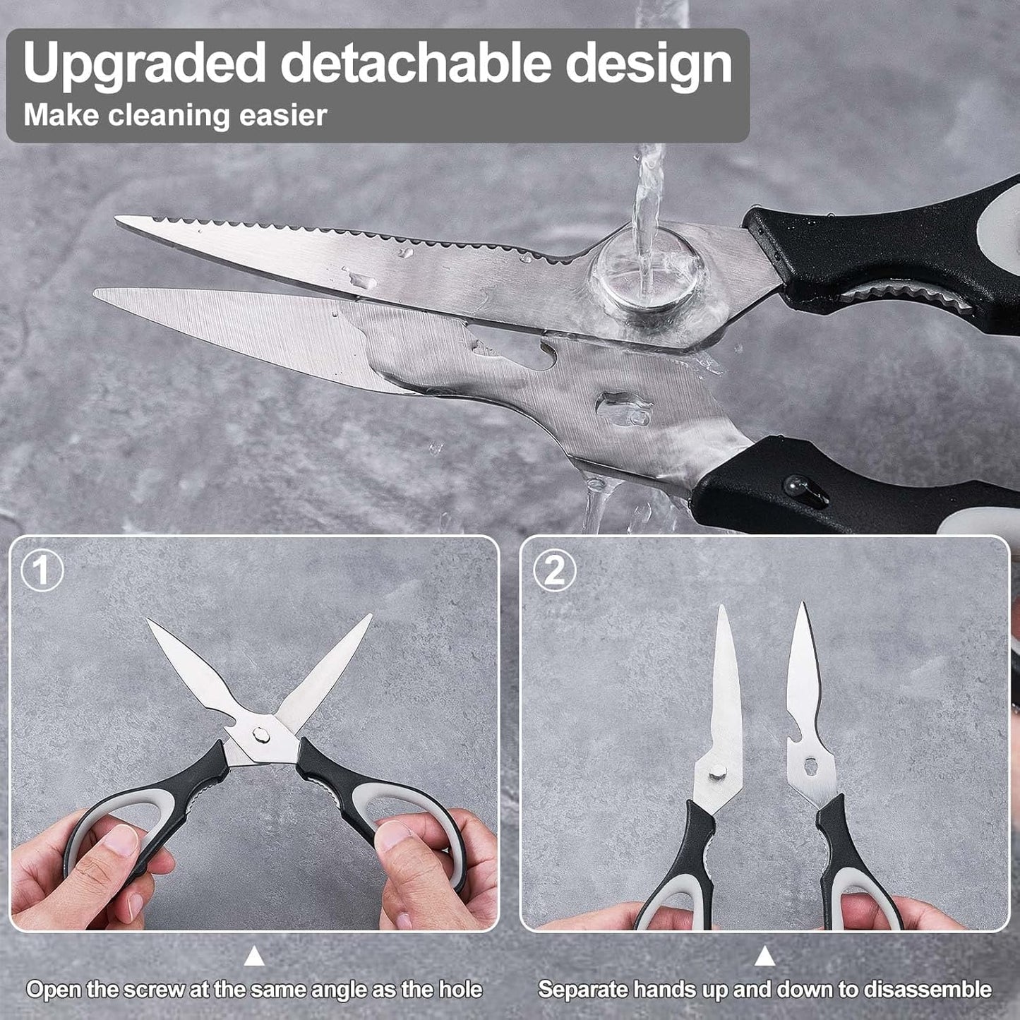 3-Color Kitchen Scissors Poultry Shears Dishwasher Safe, Come Apart Sharp Stainless Steel Cooking Food Scissors for Cutting Meat, Chicken, Vegetable, Fish