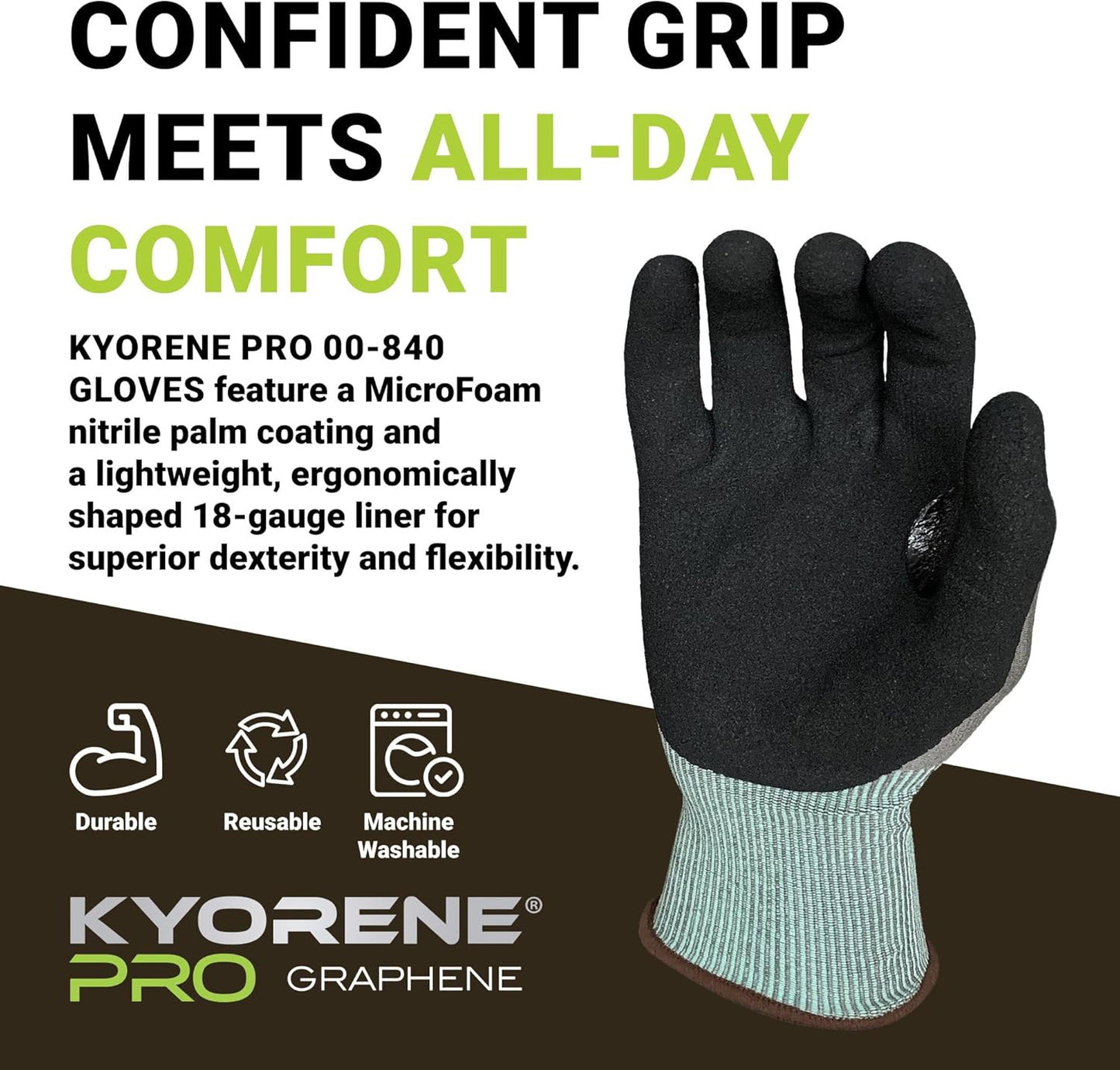 Armor Guys Kyorene Pro 00-840 A4 Cut Resistant Work Gloves - Graphene, Nitrile Grip, Durable, Breathable for Industrial Use - L, 12 Pairs