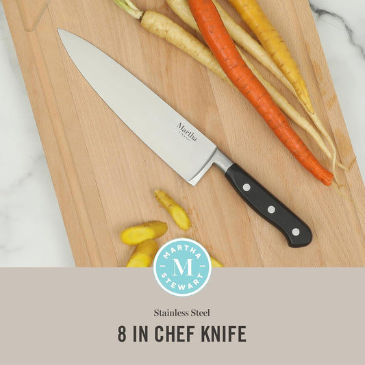 Martha Stewart Austenwood 15-Piece Knife Block Set, German Stainless Steel Kitchen Knives with Forged Italian Olive Wood Handle
