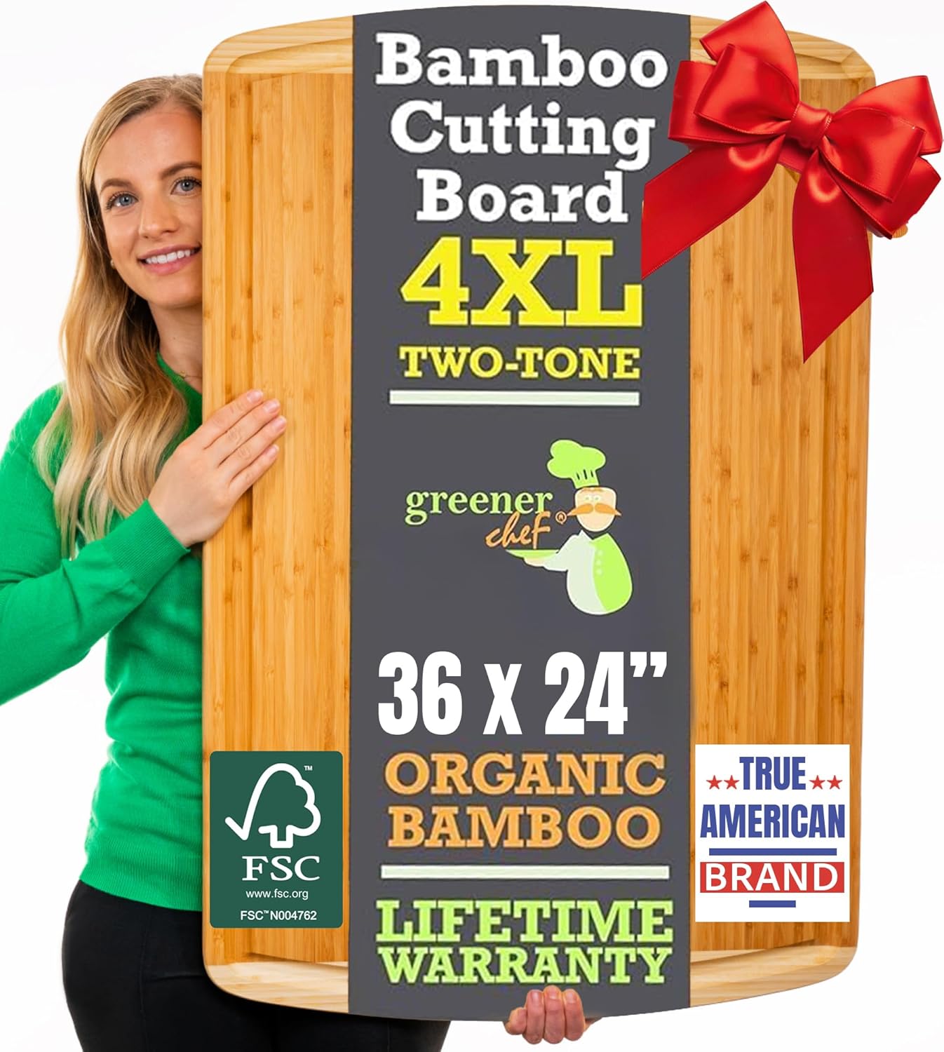 Greener Chef 30 x 20 Organic Extra Large Cutting Board with Lifetime Replacements – Wood Bamboo Chopping Board - Wooden Butcher Block Cutting Board for Carving Turkey, Grilling Brisket and BBQ