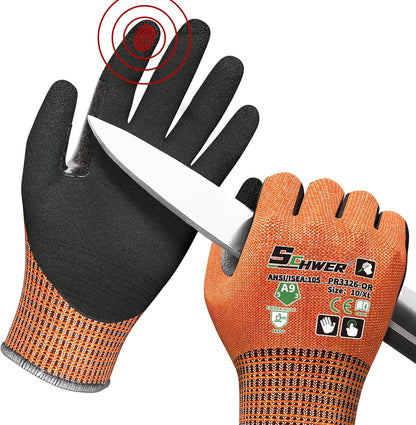 Schwer ProGuard High Level Cut Resistant Work Gloves PR3326 for Extreme Protection，ANSI A9 Cut Gloves with Reinforced Thumb, Non Slip, Breathable, Durable, Touch-screen, Black 1 Pair（XL）
