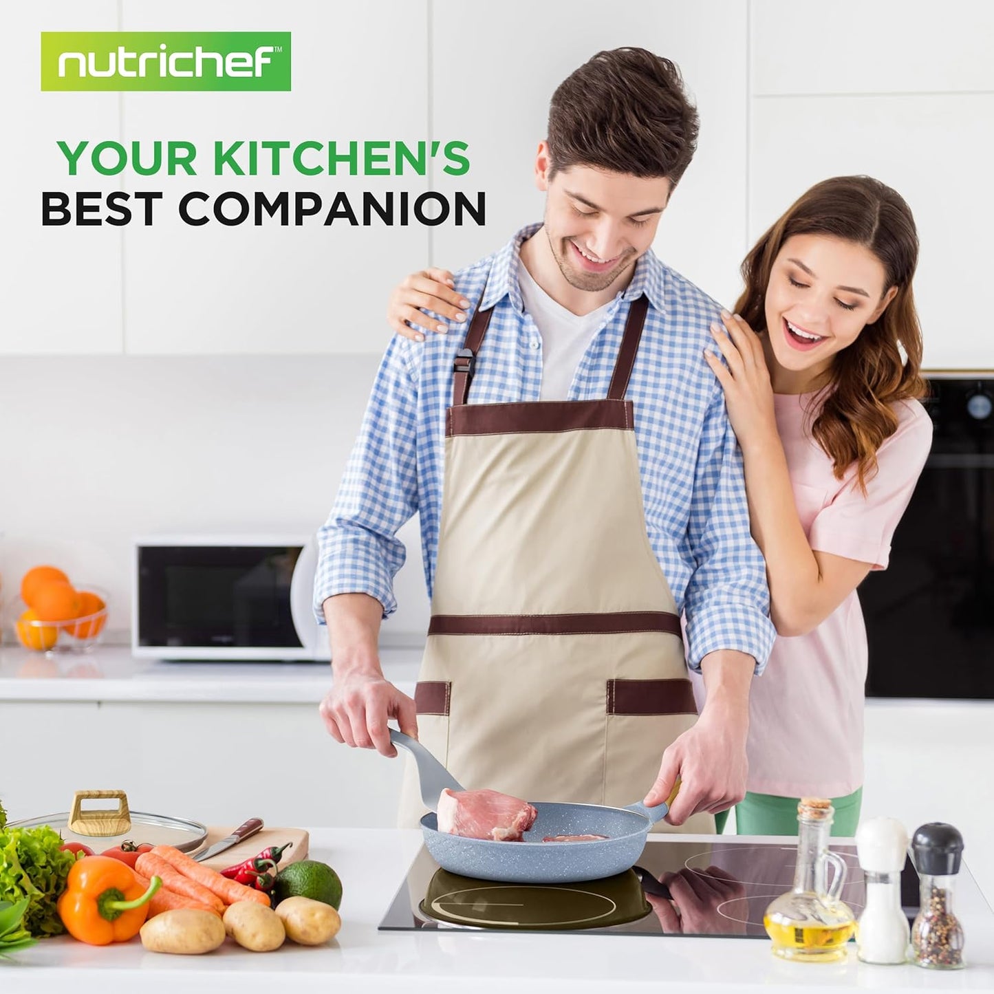 NutriChef 54-Piece Kitchen Cookware Set – Complete Non-Stick Ceramic Pots and Pans Set with Utensils, Bakeware, and Knife Set, Gas, Electric & Induction Compatible, Blush Pink Kitchen Essentials