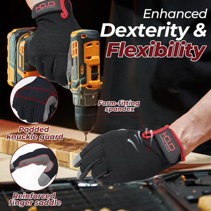 HANDLANDY Work Gloves for Men & Women, Utility Mechanic Working Gloves Touch Screen, Flexible Gardening Gloves for Yard