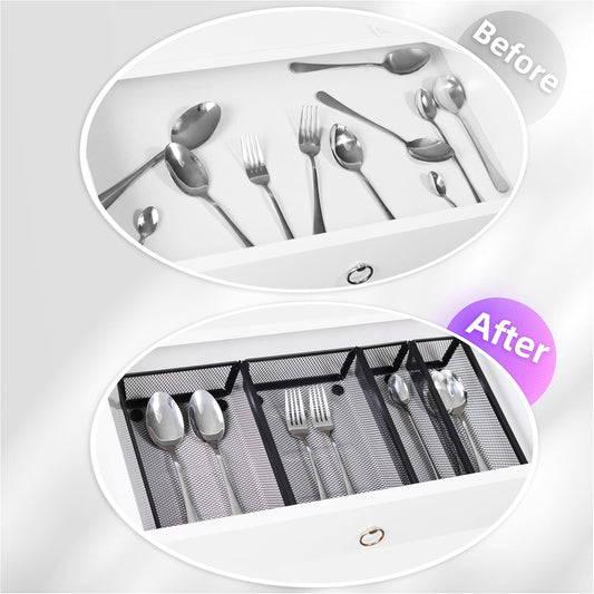 3 Pack White Large Size Plastic Drawer Organizer Tray Cutlery Utensil Makeups Drawer Organizers 15" X 6"
