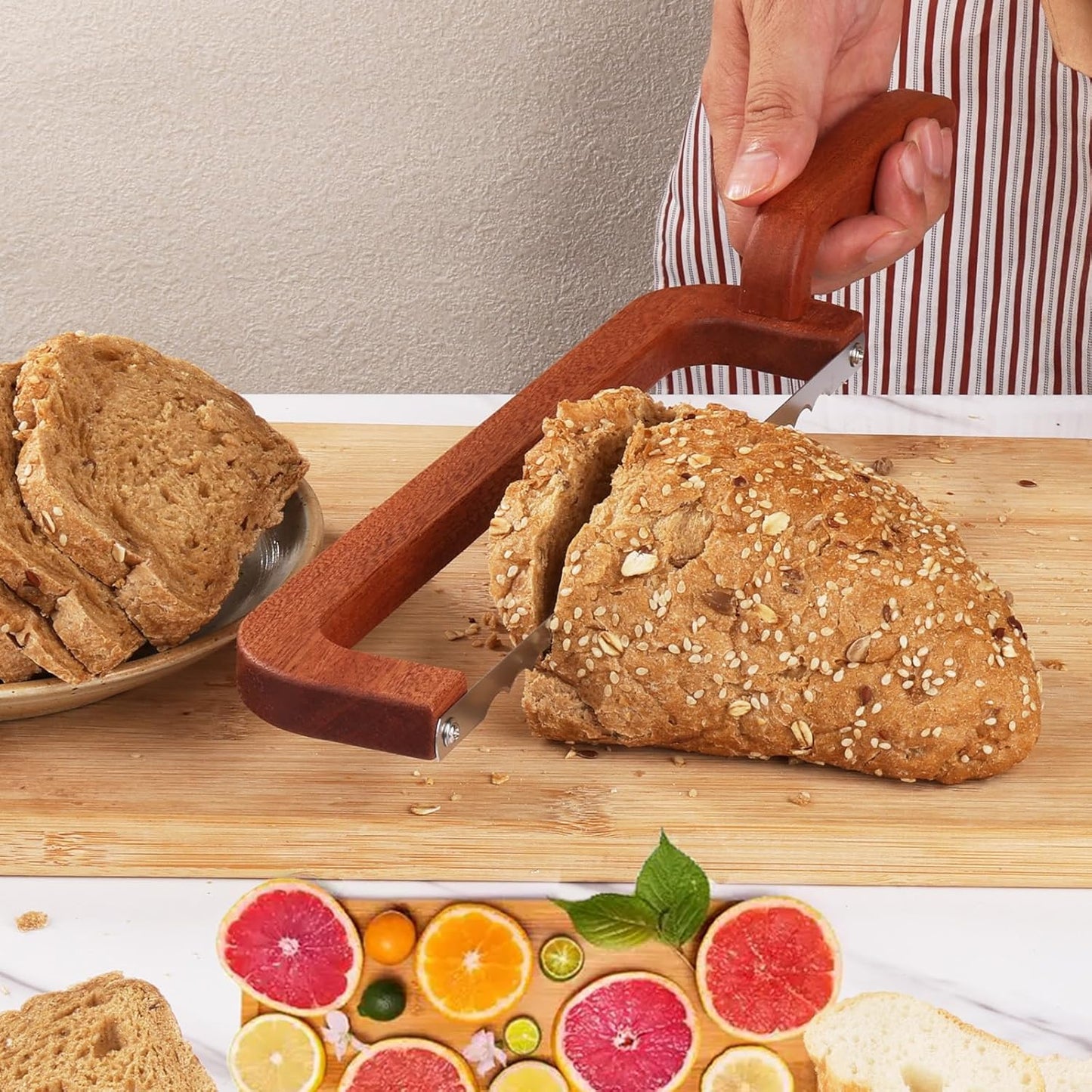 Bread Knife for Homemade Bread Bow Knife 16", Bread Saw Sourdough Slicer Aluminum Alloy Sourdough Cutter Suit for Left & Right Handed People to Cut Baguettes Vegetables Fruits 1Count