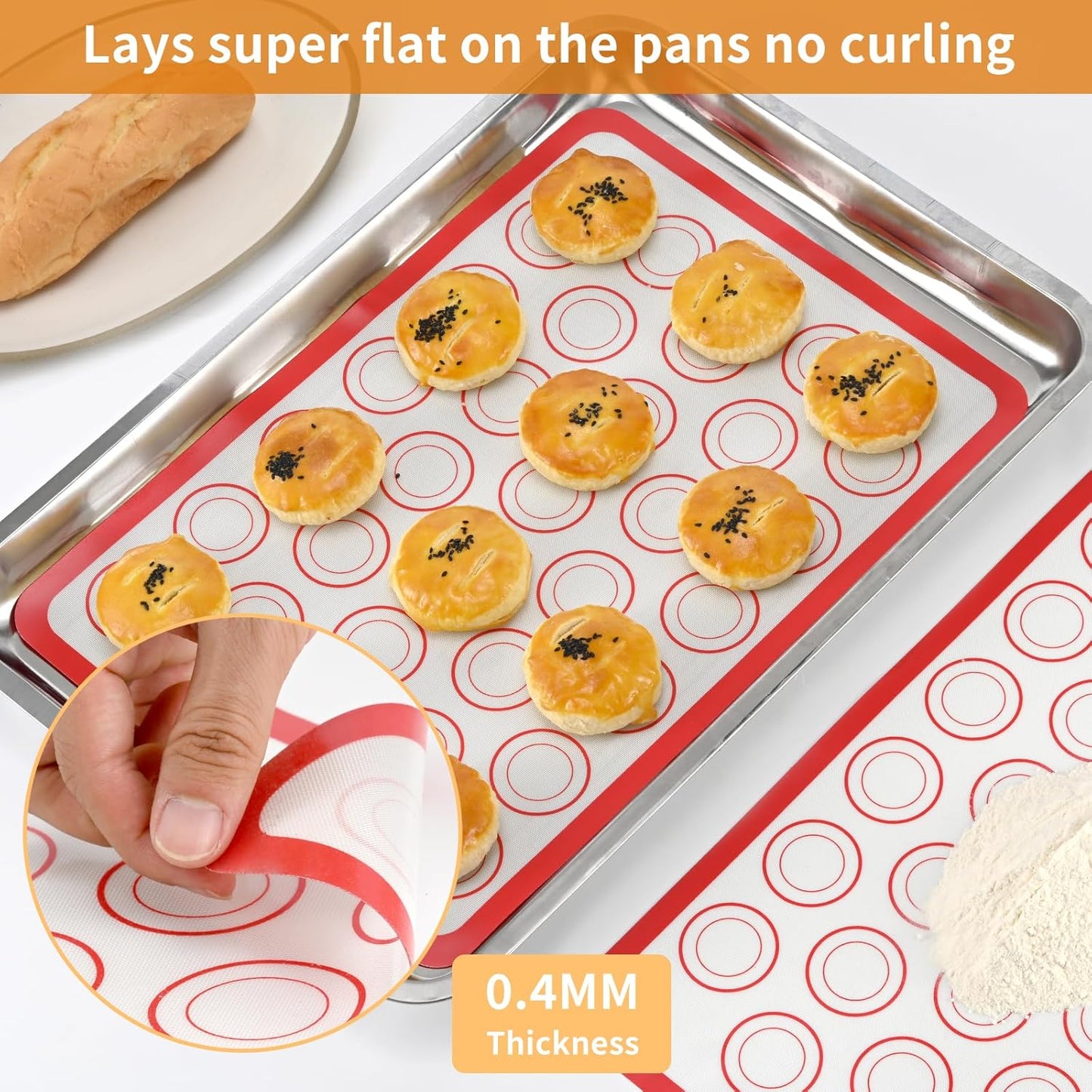 Luckyiren 2-Pack Silicone Baking Mats – Non-Stick Reusable BPA-Free Oven Liners, 100% Food-Grade Silicone, Fit Half Sheet Pans (16.54" x 11.62") for Cookies, Pastry & More