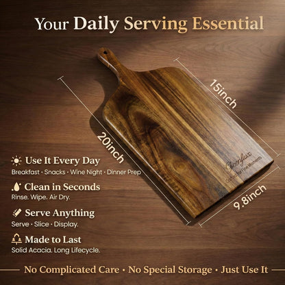 Charcuterie Board Set, Acacia Wood Cheese Board with 4 Cheese Knives, Engraved Serving Tray with Handle – Cutting Board for Kitchen & Entertaining, Housewarming Gift