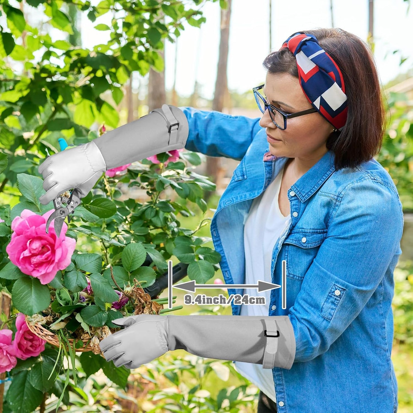 Long Gardening-Gloves Women/Men-Thorn proof Rose Pruning Heavy Duty Gauntlet, Best Garden Gifts for Gardener-L