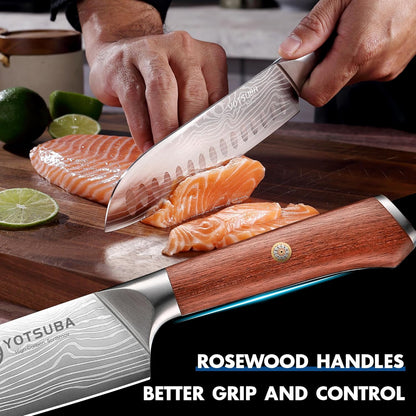 YOTSUBA Carving Knife and Fork Set, Meat Cutting Knife, Razor-Sharp German Stainless Steel Knives Fork Set with Ergonomic Wood Handle, Slicing Knives for Meats, BBQ & Vegetables