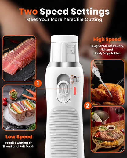 LAUDLIFE Electric Knife, Cordless Cutting Knife, Ergonomic Design with Comfortable Contoured Grip Rechargeable Easy-Slice Electric Carving Blade for Meat Slicing, Bread, Fillet, Turkey, Black