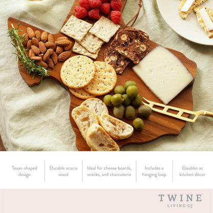 Twine Acacia Cheese Board and Knife Set, Footed Cheese Snack Tray and Cheese Knives Set Cooking Accessories, 16inch Diameter