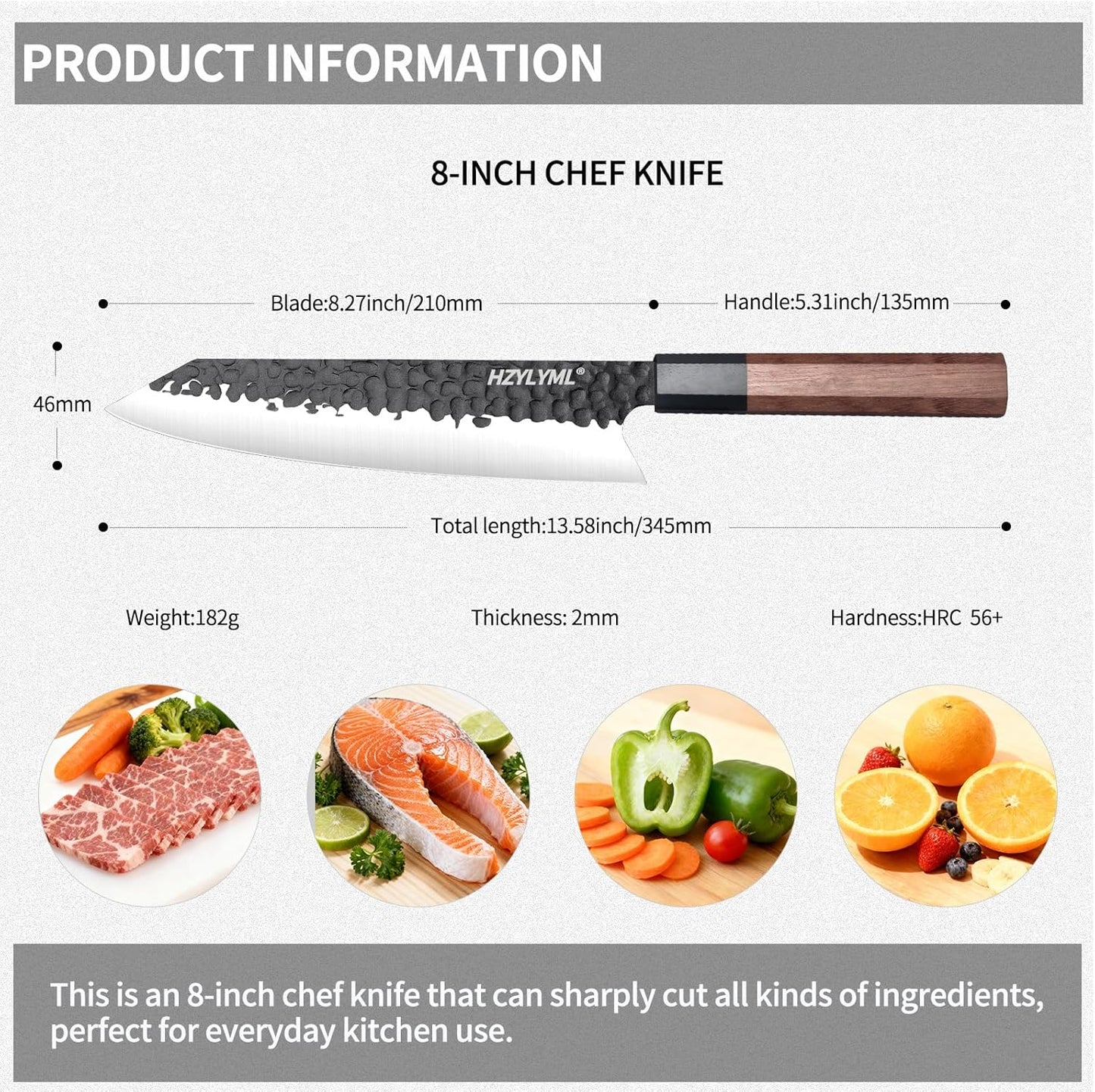 8 Inch Japanese Knife，Professional chef Knife，Hand Forged High Carbon Steel Knife for Cooking，Chopping.Sharp Durable Kitchen Knife for Home，Gifts for Women,Kitchen Gifts