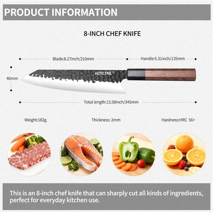8 Inch Japanese Knife，Professional chef Knife，Hand Forged High Carbon Steel Knife for Cooking，Chopping.Sharp Durable Kitchen Knife for Home，Gifts for Women,Kitchen Gifts