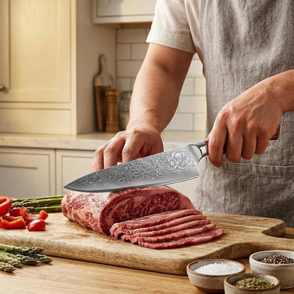 Newise Chef Knife, 8 Inch Japanese Kitchen Knives with Damascus Steel Core, Sharp Gyuto Knife with Wood Handle, Cooking Knives for Women Men