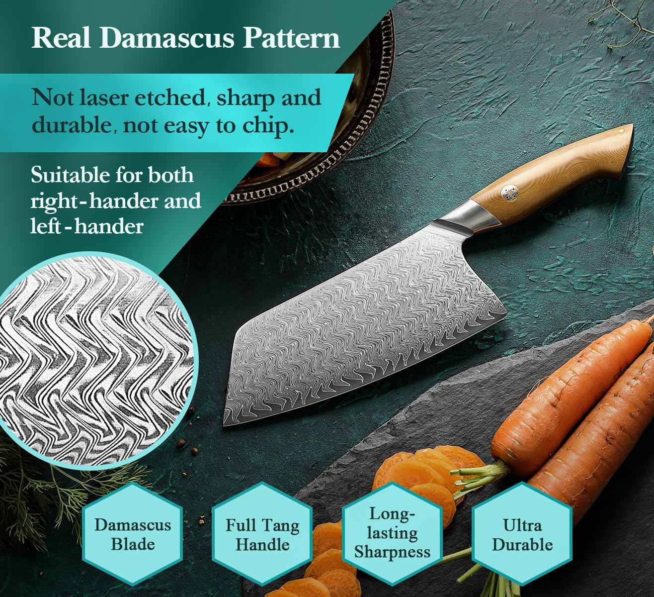 HEZHEN Damascus Chef Knife, 8.5 Inches, 67 Layers Damascus Steel, Professional Japanese Kitchen Knife for Chefs and Home Cooking, Ultra-sharp Blade with Linen Micarta Handle, Gift Packing