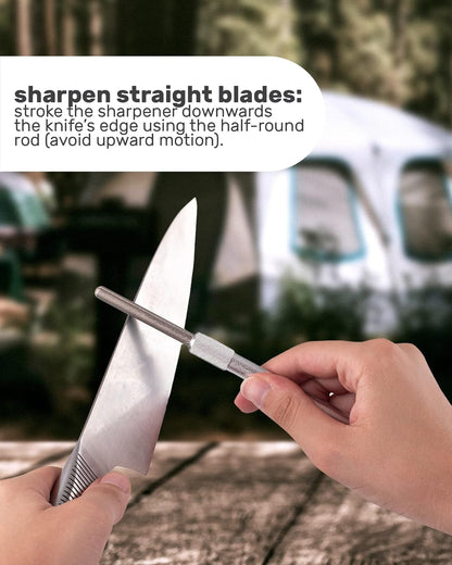 Wamery Serrated Knife Sharpener 2 Pack - Retractable Diamond Rod Pocket Sharpener for Serrated & Straight Blades - Multifunctional Sharpening Tool for Outdoor Kitchen Fishing Hunting (Silver & Black)