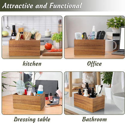 DRASTAR Utensil Holder, Wooden Silverware Caddy, Picnic Cutlery Organizer, Countertop Silverware Holder for Party, Pink
