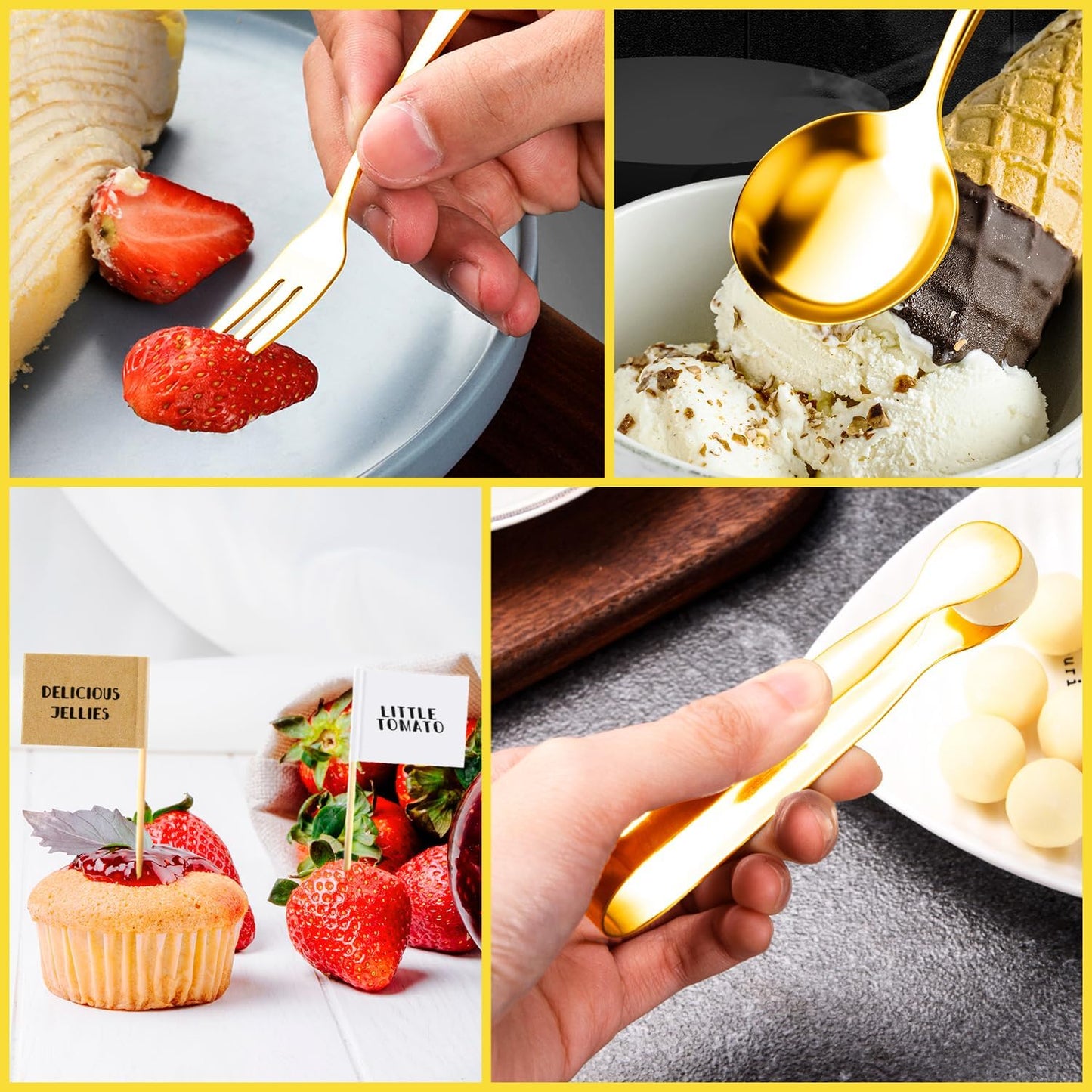 Charcuterie Boards Accessories Gold Charcuterie Utensils Cheese Butter Spreader Knife Set with Wooden Handles Small Serving Tongs Mini Forks and Spoons Flags Toothpick for Party Platter Appetizers