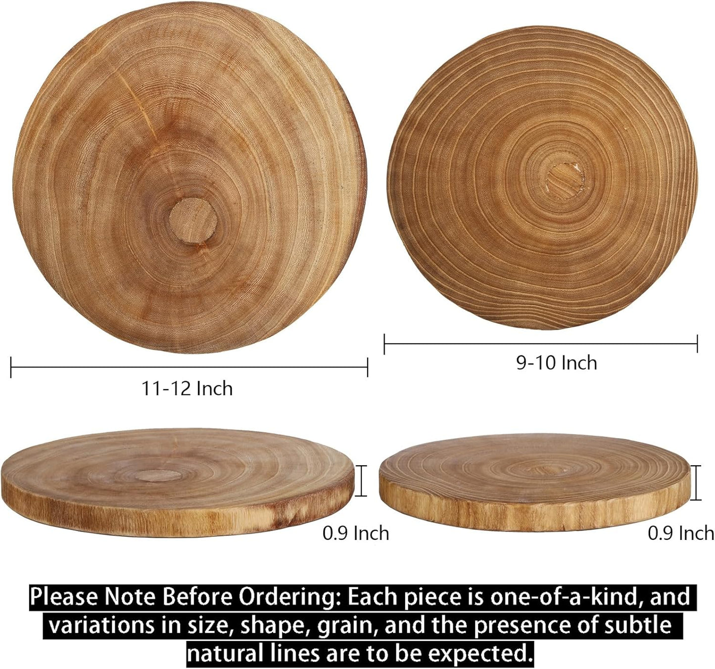 Nicunom 2 Pack Large Wood Slab Serving Board, 9"-10"/11"-12" Wood Cheese Server Round Board, Wooden Slices for Table Centerpieces