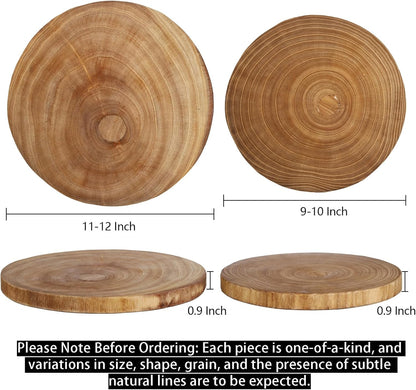 Nicunom 2 Pack Large Wood Slab Serving Board, 9"-10"/11"-12" Wood Cheese Server Round Board, Wooden Slices for Table Centerpieces