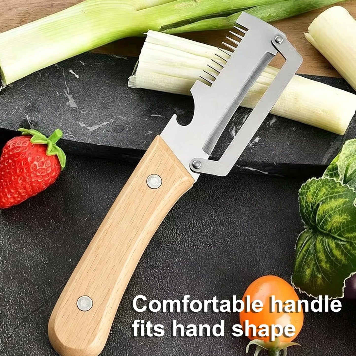Premium Vegetable Peeler with Wooden Handle and Bottle Openerand Fish-Scaler Bring a Paring Machete,3in1 Ultra-Sharp Stainless Steel Kitchen knife Tool for Fruit Apple Potato Pumpkin Papaya(3PCS)