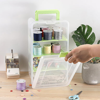 BTSKY Clear Plastic Dividing Storage Box with 4 Compartments Adjustable Storage Bin with Lid Plastic Craft Storage Container Multipurpose Sewing Box Art Supply Organizer, 13.3x8.1x3.4 Inches