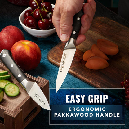 Cutluxe Paring Knife, 3.5" Small Kitchen Peeling Knife with Razor Sharp Blade – High Carbon German Steel, Full Tang, Ergonomic Handle Design – Artisan Series