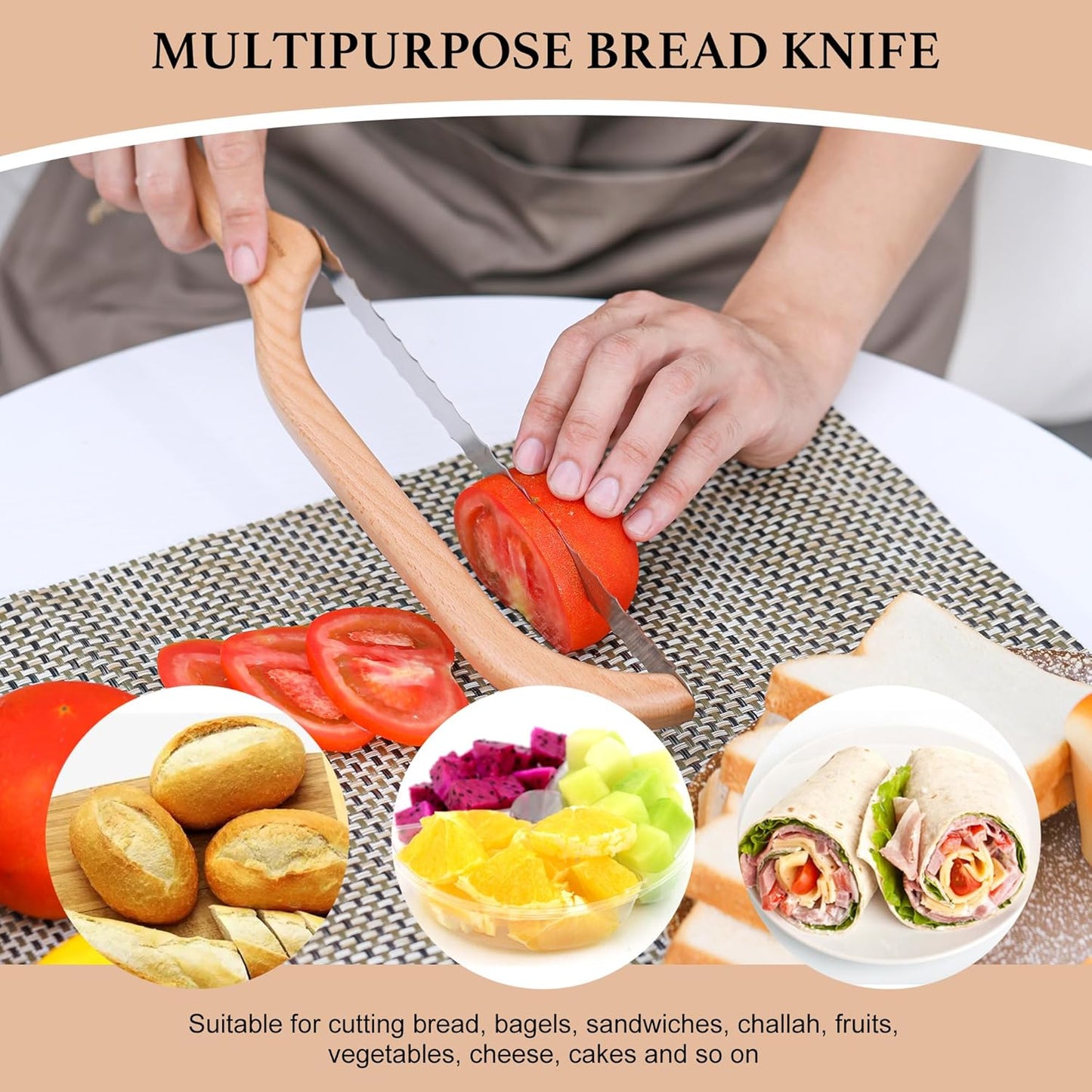 Premium Bow Design Bread Slicer, 15.6" Bread Knife for Homemade Sourdough & Baguette, Thin & Even Cuts, Right-Handed Use, Food Grade Stainless Steel Blade