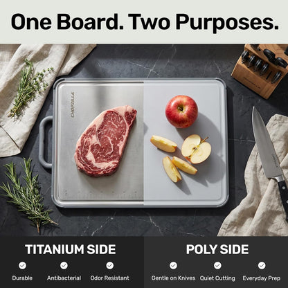 Chopzilla XL Titanium Cutting Board, Food Safe Double Sided PP and Titanium Cutting Boards for Kitchen with Etched-In Ruler for Meats, Vegetable Chopping, Dishwasher Safe - 15.75" x 10.5" (1 Pk)