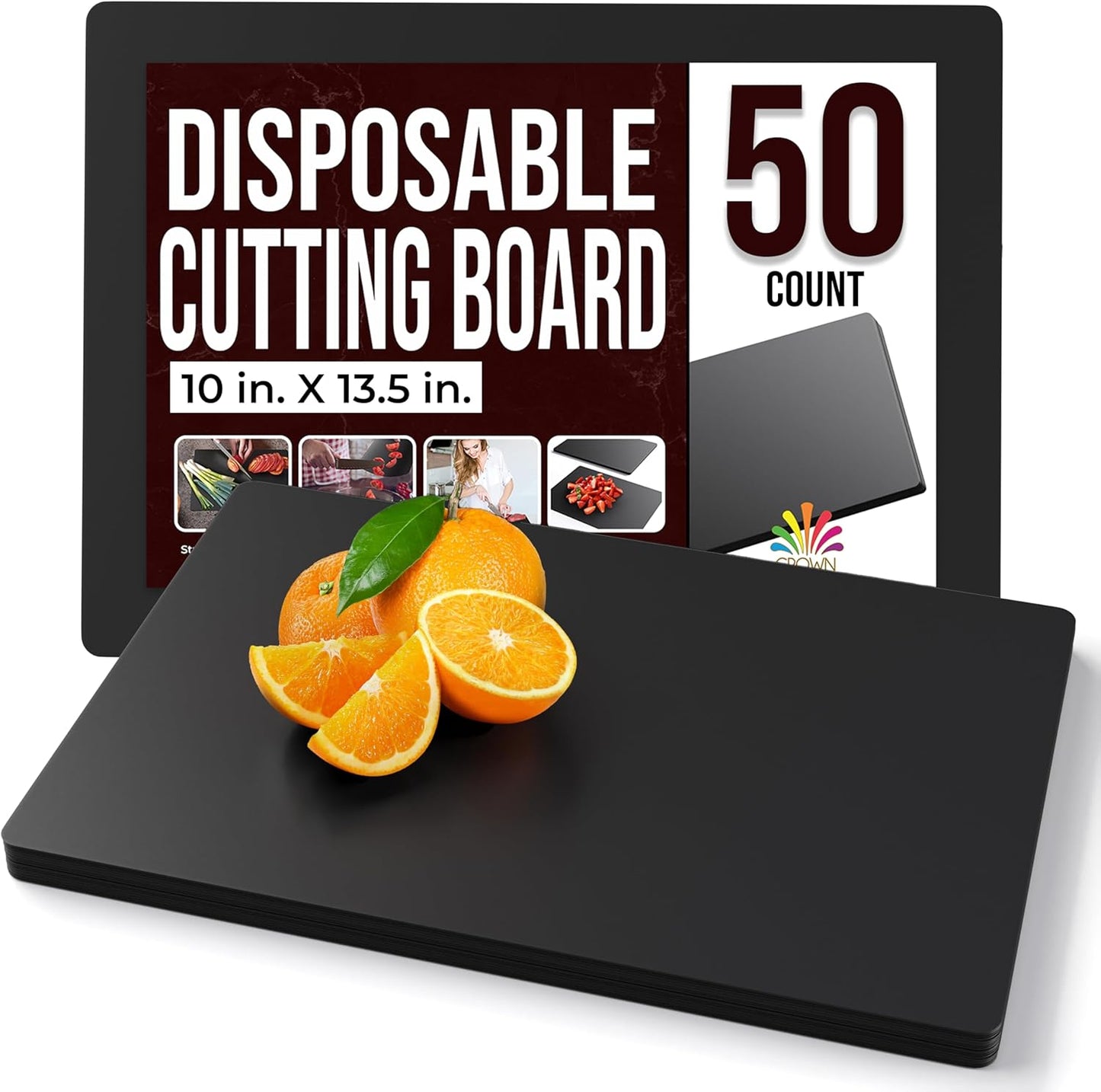 Crown Display Disposable Cutting Boards for Kitchen 15 Count Black Cutting Board 10 Inch X 13.5 Inch Flexible Cutting Boards For Kitchen ~ Patent Pending ~ Recyclable Disposable Cutting Board Sheets