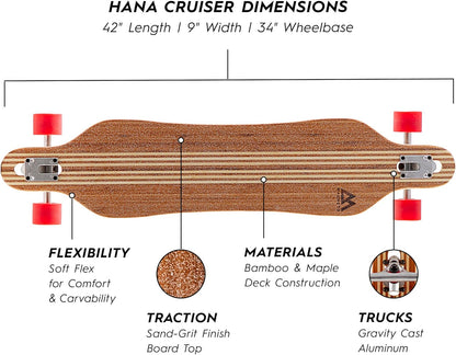 Magneto Longboards Bamboo Longboards for Cruising, Carving, Free-Style, Downhill and Dancing (Bamboo Drop & Fiberglass Through Longboard)